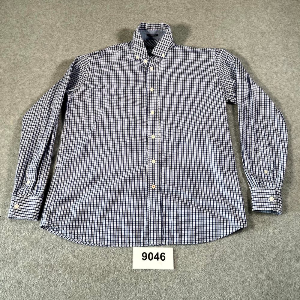 Nautica Dress Shirt Mens 14-14.5‎ Blue White Gingham Plaid Cotton Classic Fit